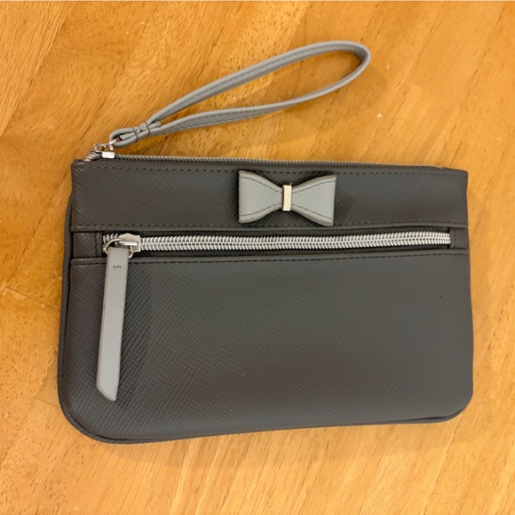 Handbags - Gray Wristlet Clutch with bow detail